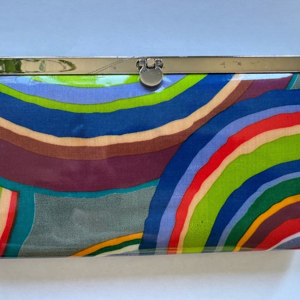 Braciano patent vinyl clutch wallet rainbow colours